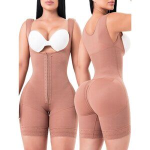 Women's Mocha Zipper Crotch Strapless Tummy Control Tuck Garment Shapewear